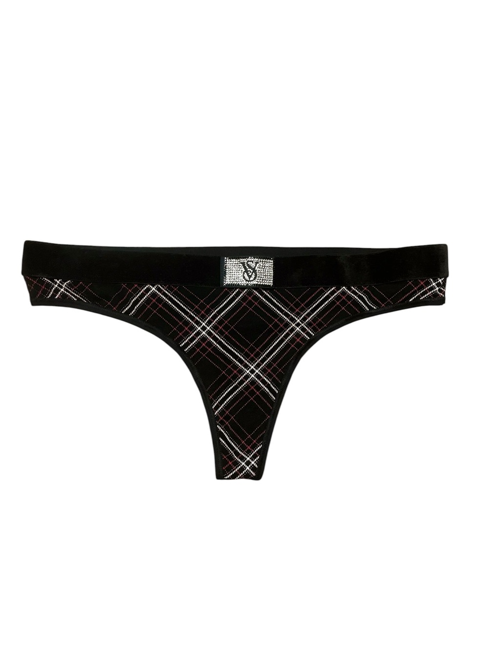 NWT Victoria's Secret Logo Cotton Shine Patch Velvet Thong Panty, Sz L